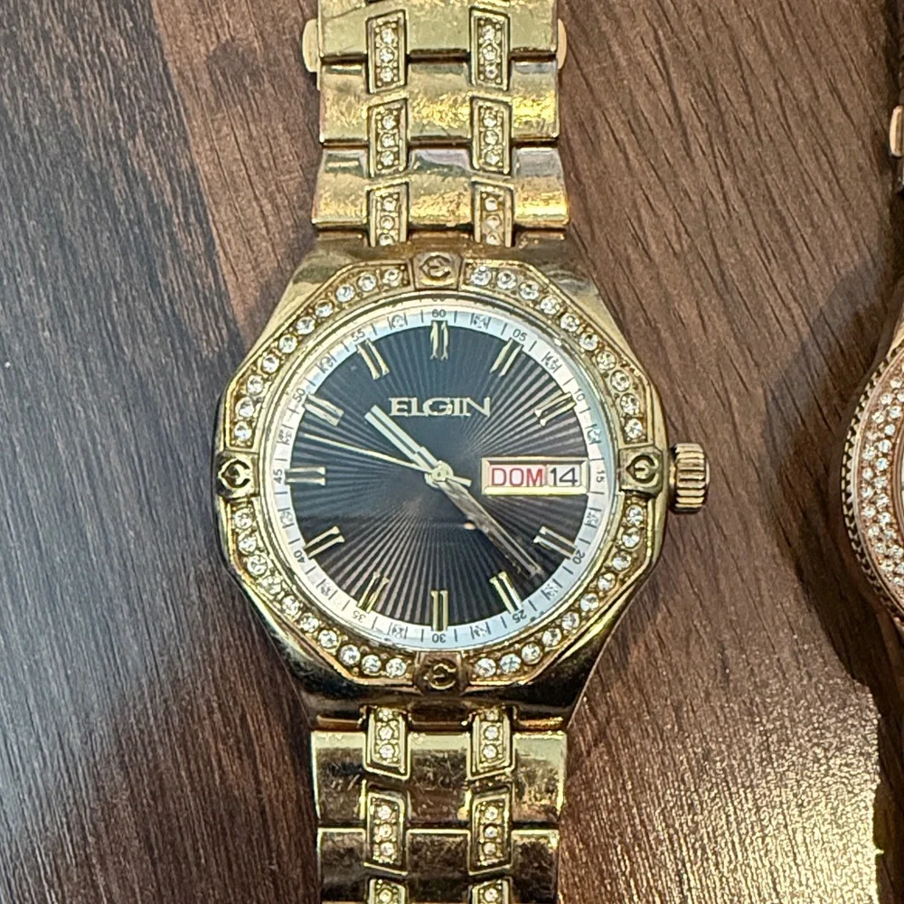 Two Watch Lot - Elgin Gold-Tone Stone Accented and Bulova Stainless Steel Watch